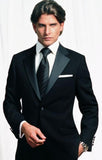 Black Tapered Tuxedo 2 Button Tuxedo Wool For Men